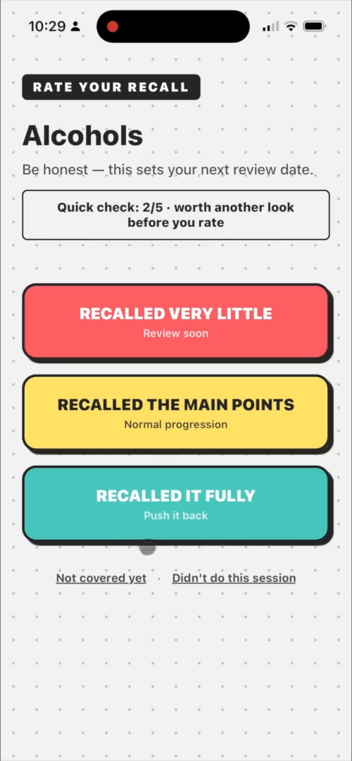 Kraemon rate your recall with quick check score